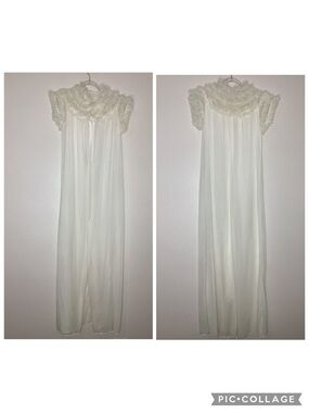Vintage Henson Sheer White Peignoir Robe Maxi Nylon Ruffles Bridal Sexy Sz 34
